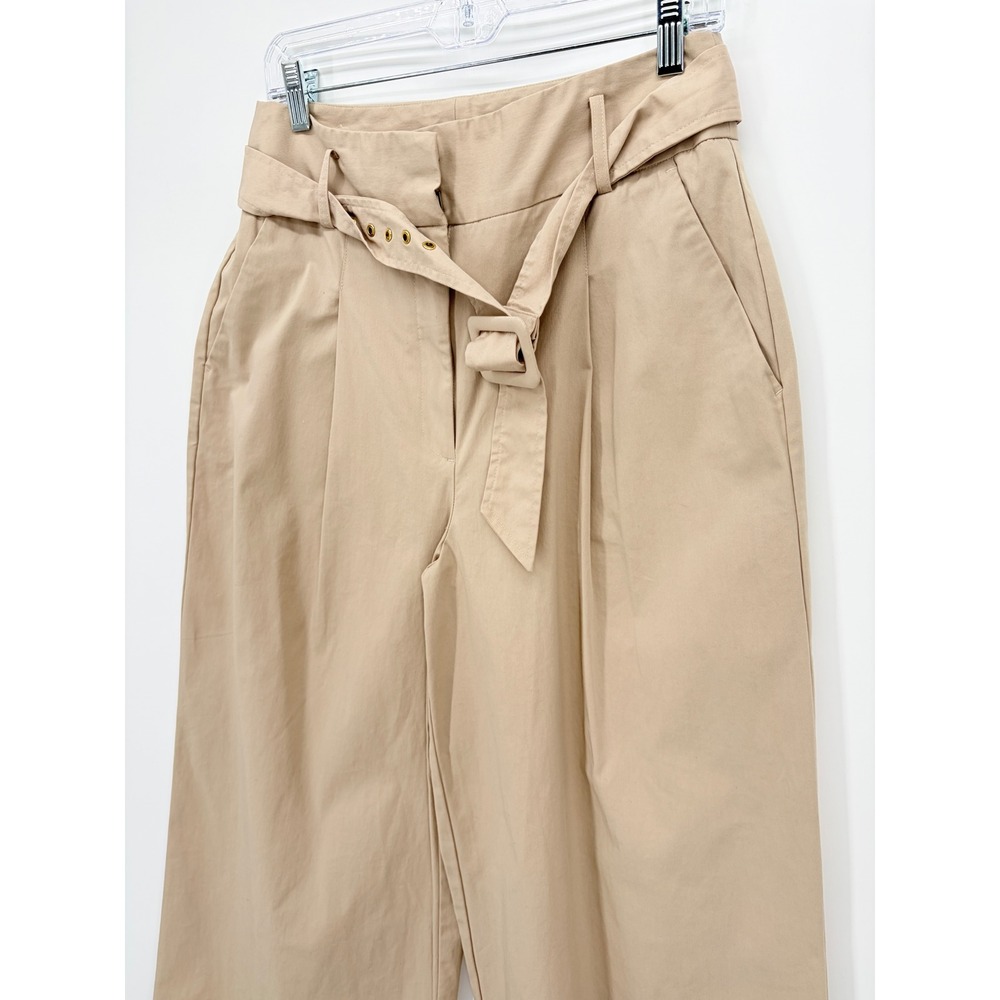 Worthington Wide Leg Pants Womens 8 Tall Beige Belted Pleated Cotton Blend